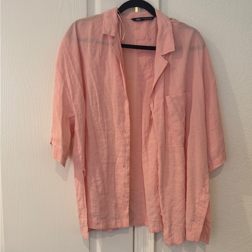 Zara Pink Casual Button Down Shirt Lightweight
